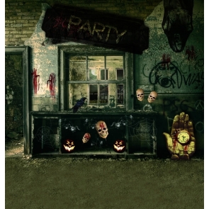 Tattered Window Wall Skull Spider Web Background Halloween Party Backdrops