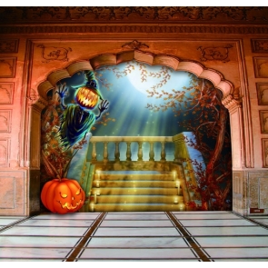 Scary Pumpkin Witch On Wall Medieval Halloween Party Backdrops