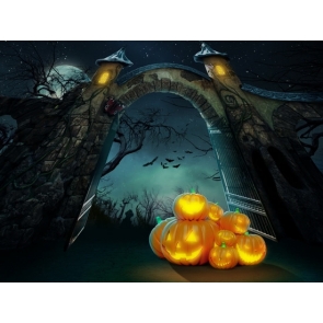 Stone Gate Wall Pumpkin Theme Background Halloween Backdrop
