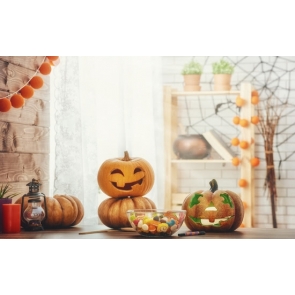 Spider Web Pumpkin Theme Candy Halloween Backdrop