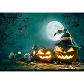 Terror Pumpkin Wood Floor Theme Halloween Party Backdrops Decoration Prop