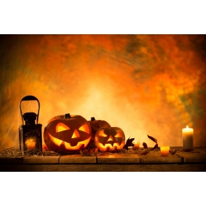 Halloween Pumpkin Lanterns Candles on Wood Floor Professional Photography Backdrops