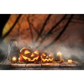 Pumpkin Lanterns on Straw Candles Halloween Party Photo Prop Background