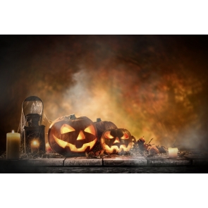 Pumpkin Lanterns on Straw Candles Spider Web Halloween Party Drop Studios Backdrops