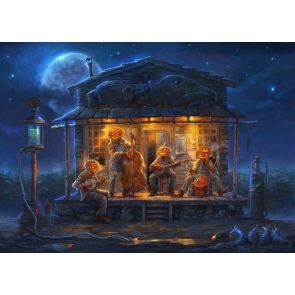 Blue Night Sky Background Music Parties Wearing Pumpkin Monster Halloween Backdrop