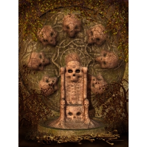 Clam Round Door Covered With Rattan Skull Halloween Backdrop Party Background