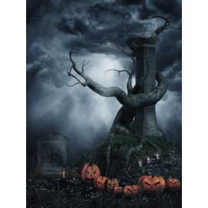 Horrible Scary Night Sky Withered Tree Pumpkin Halloween Party Backdrop
