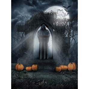 Night Sky Withered Rattan Priest Sculpture Pumpkin Halloween Backdrop Party Background
