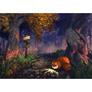 Terror Scary Forest Pumpkin Halloween Photo Booth Backdrop