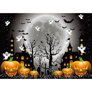 White Ghost Terror Scary Pumpkin Bat  Halloween Party Backdrop Props Decorations Photography Background