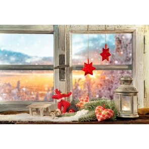 Indoor Wood Window Christmas Party Photo Prop Background