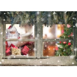 Wood Window Santa Clause Gifts Christmas Tree Drop Studios Backdrops