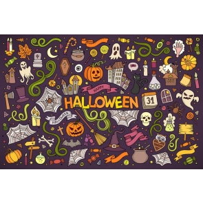Various Halloween Logo Patterns Cute Halloween Party Backdrop Decorations