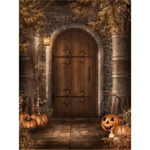 Medieval Retro Building Pumpkin Wood Door Halloween Backdrop Decorations