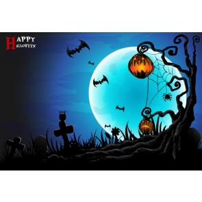 Black Tree Scary Pumpkin Blue Moon Halloween Party Backdrop