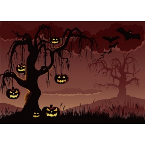 Hanging On Black Tree Scary Pumpkin Halloween Backdrop Decorations