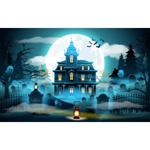 Anime Fairy Tale Style Castle Moon Theme Halloween Backdrop