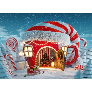 Christmas Hat House Snow Covered Christmas Store Background Christmas Party Backdrops