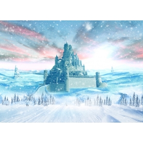 Pink Cloud Snow Covered Castle Christmas Backdrops For Stage Background