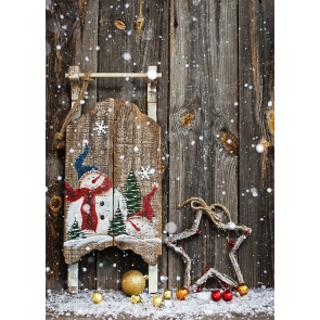 Wood Wall Snowman Christmas Background Portrait Christmas Backdrop