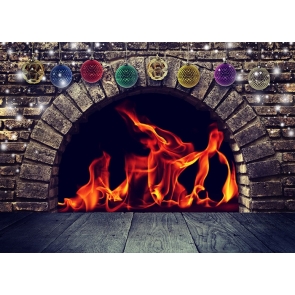 Brick Wall Fireplace Christmas Backdrops Party Stage Background