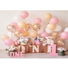 Simple Balloon Theme Baby Girl One Year Old First 1st Happy Birthday Backdrop Cake Smash Decoration Prop Photography Background