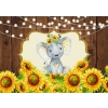 Elephant And Sunflower Baby Shower Birthday Wood Backdrop Studio Photography Background Decoration Prop